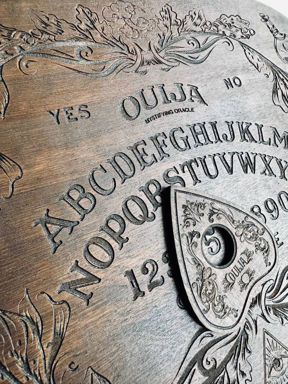 Wooden Ouija Board with Planchette, Gothic Spirit Game for Ritual Decor