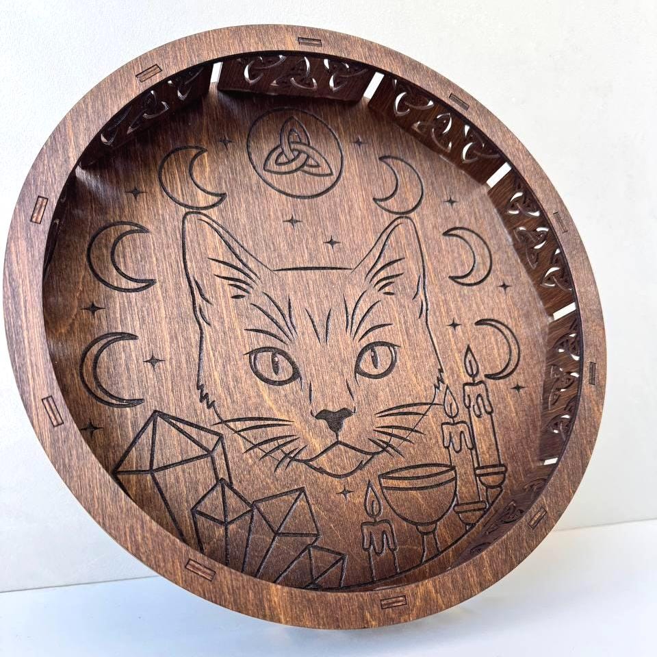 Personalized Cat Witch Altar Tray, Wenge Wood Ritual Decor
