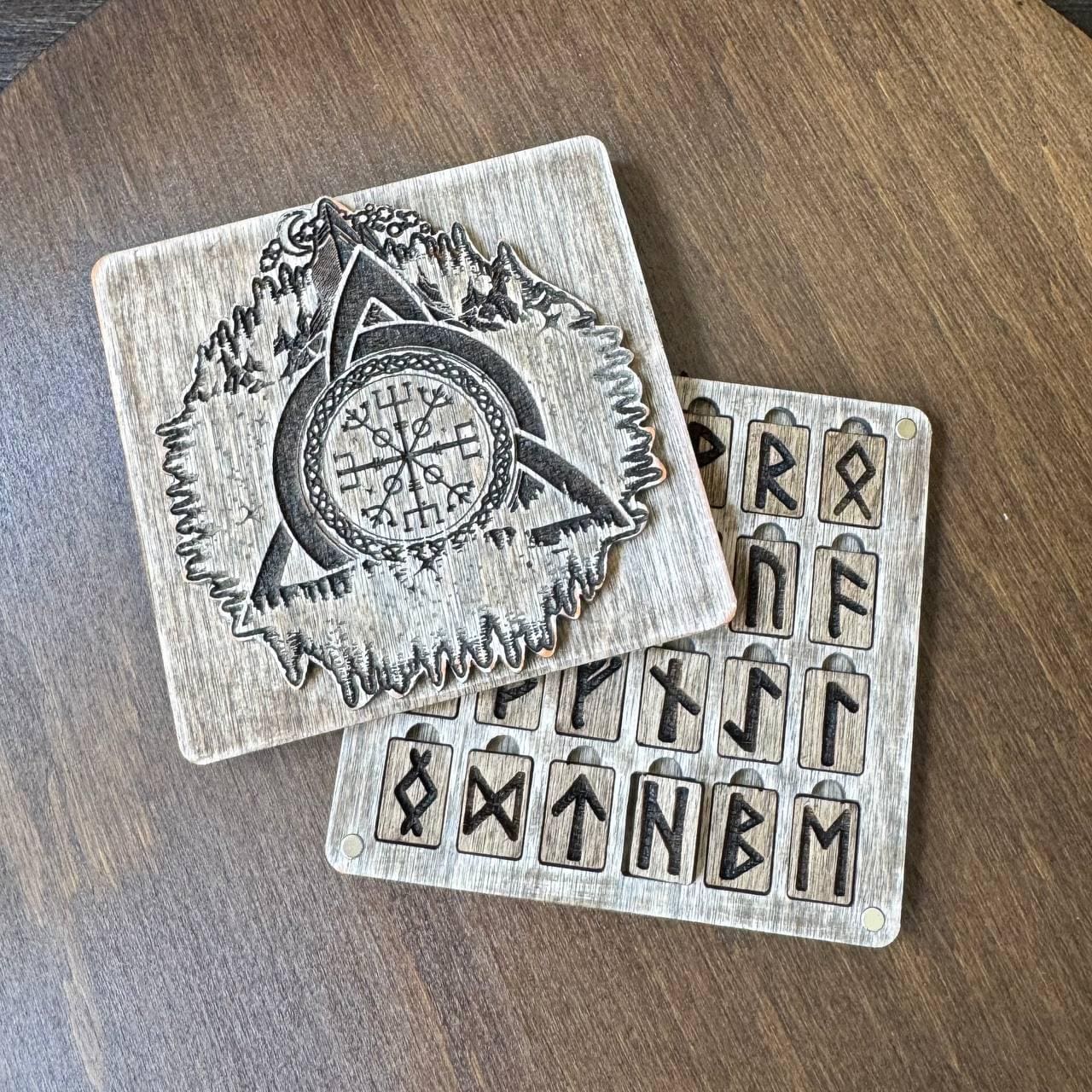 Mini Runes Set Pocket Wooden Elder Futhark with Magnetic Lid, Travel Rune Stones