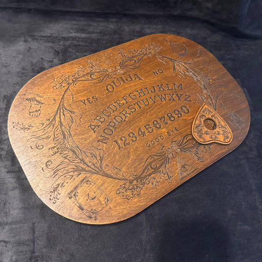Wooden Ouija Board with Planchette, Gothic Spirit Game for Ritual Decor