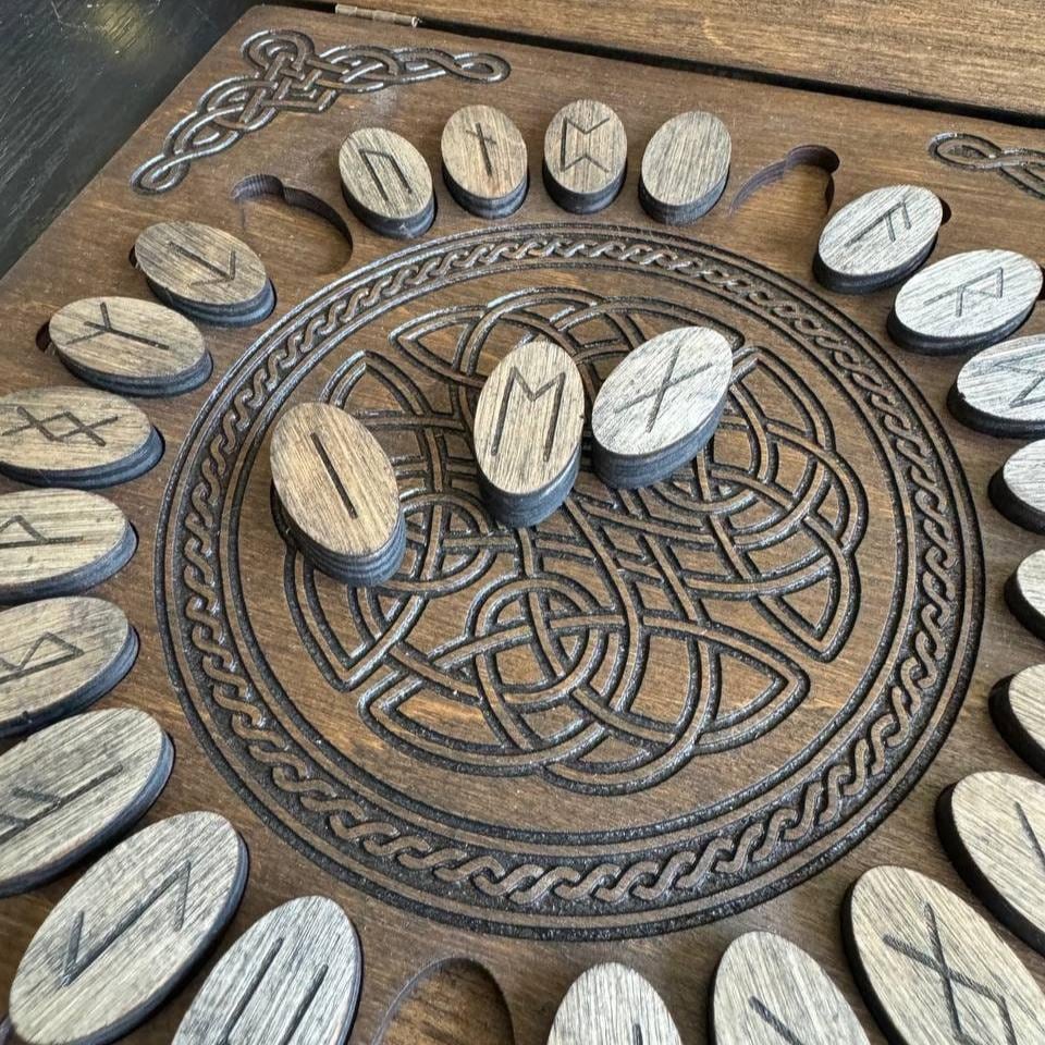 Futhark Runes Set with Wooden Box Norse Divination Kit