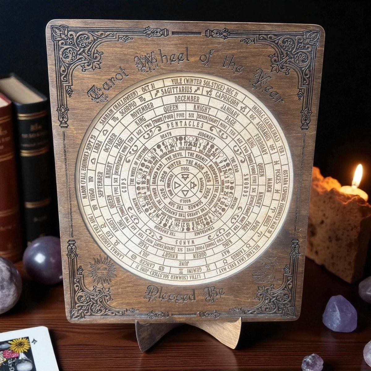 Tarot Wheel of the Year Calendar – Wiccan Zodiac Wall Art, Pagan Sabbat Wheel Gift