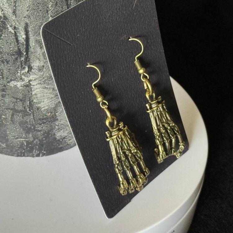 Skeleton Hand Earrings Gothic, Halloween Jewelry, Silver Armor Style Earrings