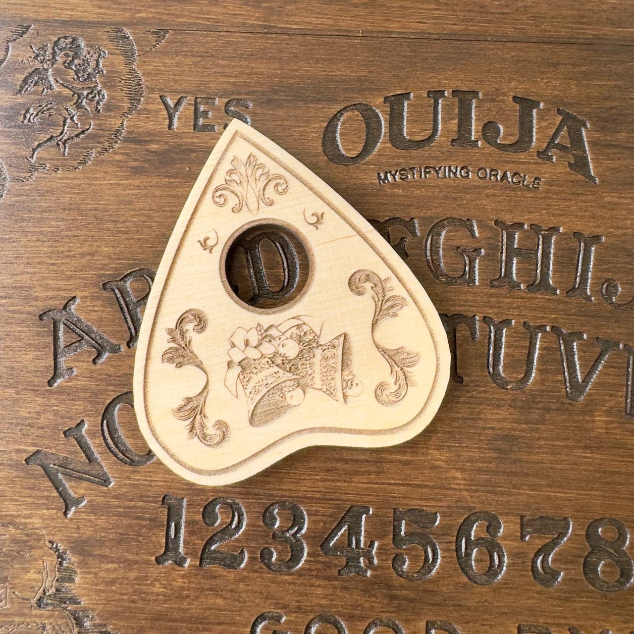 Christmas Bell Ouija Planchette: Engraved Wooden Spirit Board Tool