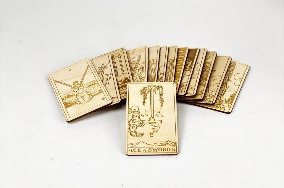 Wooden Tarot Cards Swords Suit Rider–Waite–Smith Engraved Deck Air Element