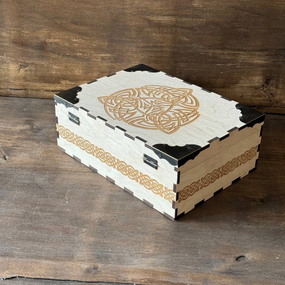 Celtic Wooden Tarot Box | Handcrafted Witchcraft Storage Chest & Altar Decor
