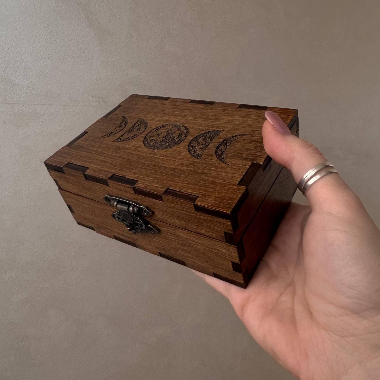 Moon Phase Tarot Box - Wooden Rosewood Deck Storage Chest for Witchcraft Supplies