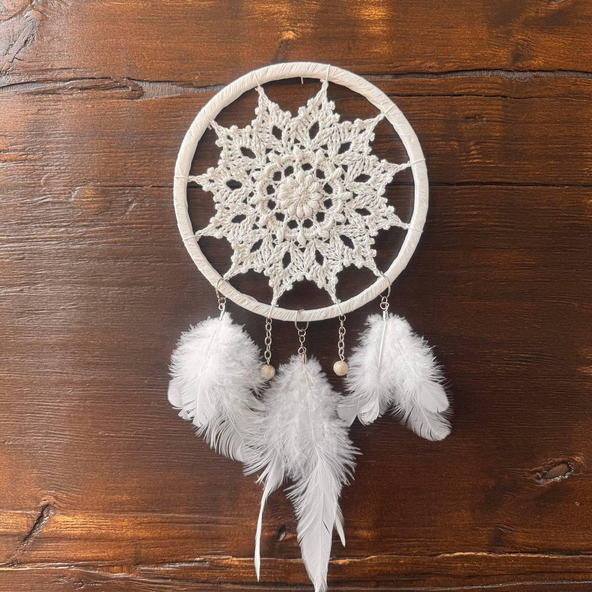 Small White Crochet Dream Catcher – Boho Nursery Wall Decor
