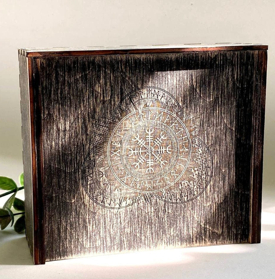Engraved Wooden Tarot Card Box: Custom Wiccan Crystal Storage