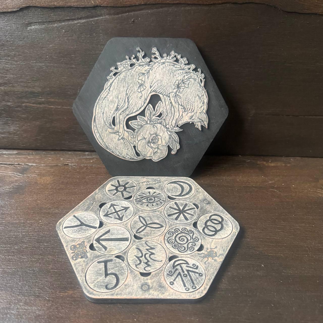 Witch Runes Set with Lid – Wooden Divination Runes with Symbols, Pagan Tool, Witchcraft Gift