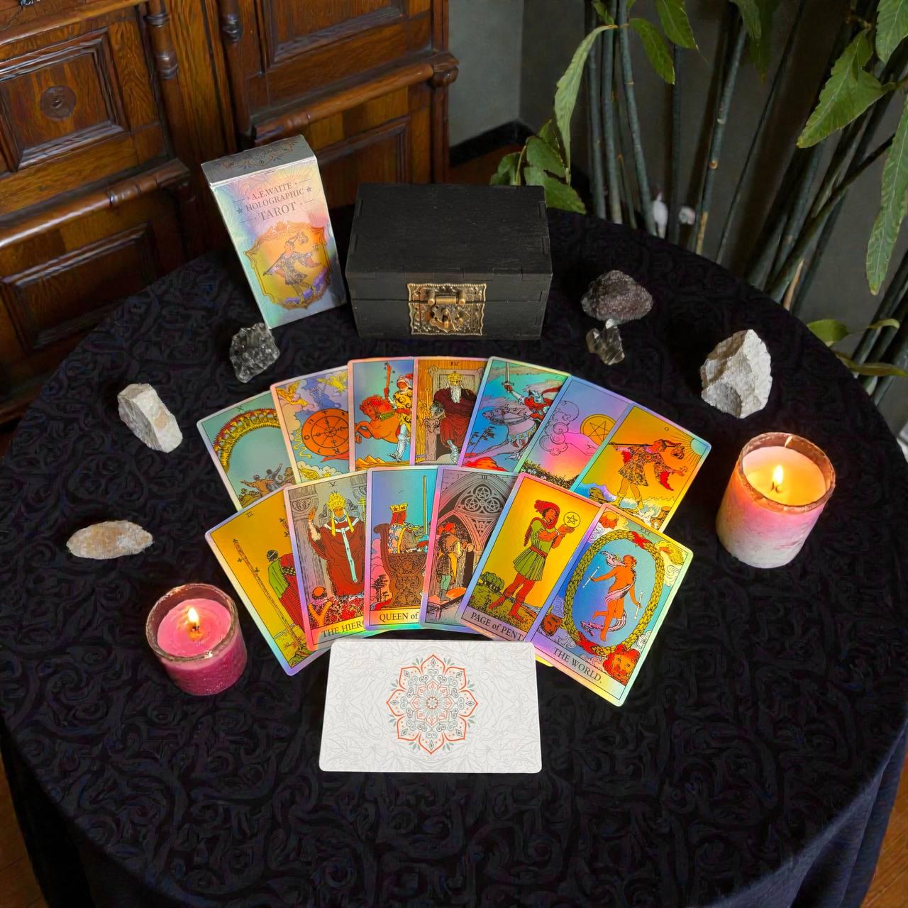 Holographic Rider Waite Tarot Deck Set, Personalized Box