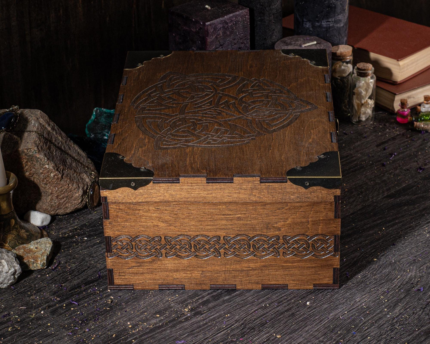 Celtic Wooden Storage Box with Engraving, Viking Style Jewelry Box, Medieval Keepsake Chest