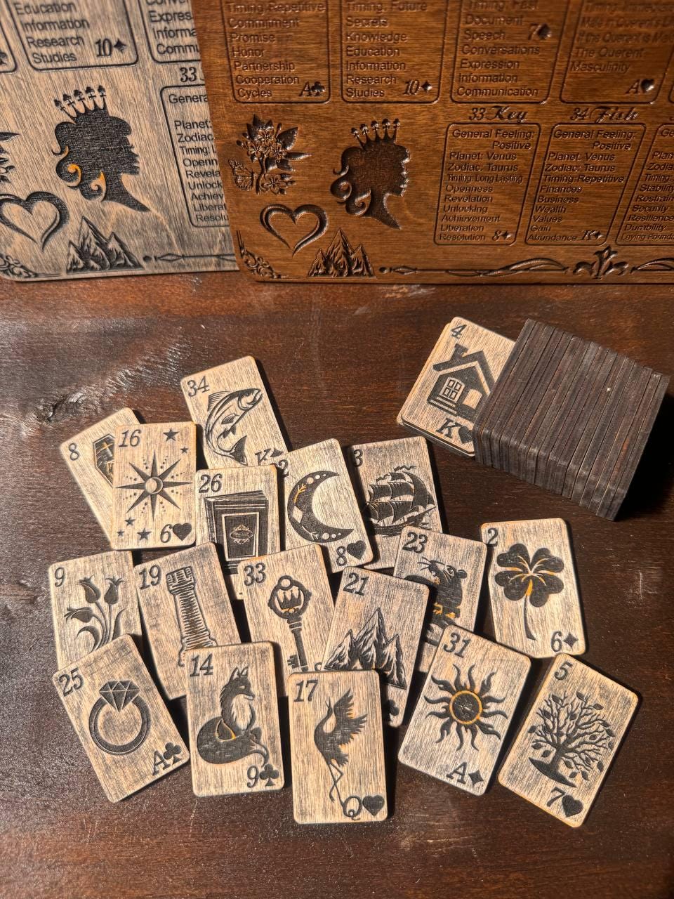 Lenormand Oracle Cards Set with Wooden Reading Board, Fortune Telling Deck, Divination Gift