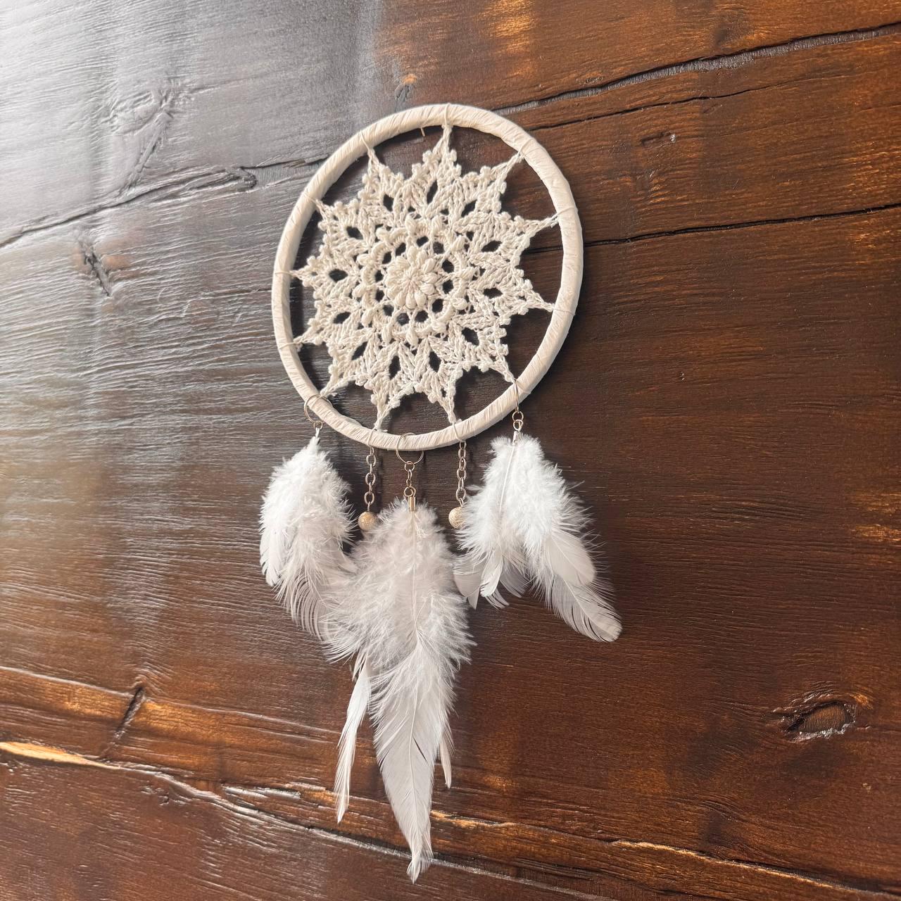 Small White Crochet Dream Catcher – Boho Nursery Wall Decor
