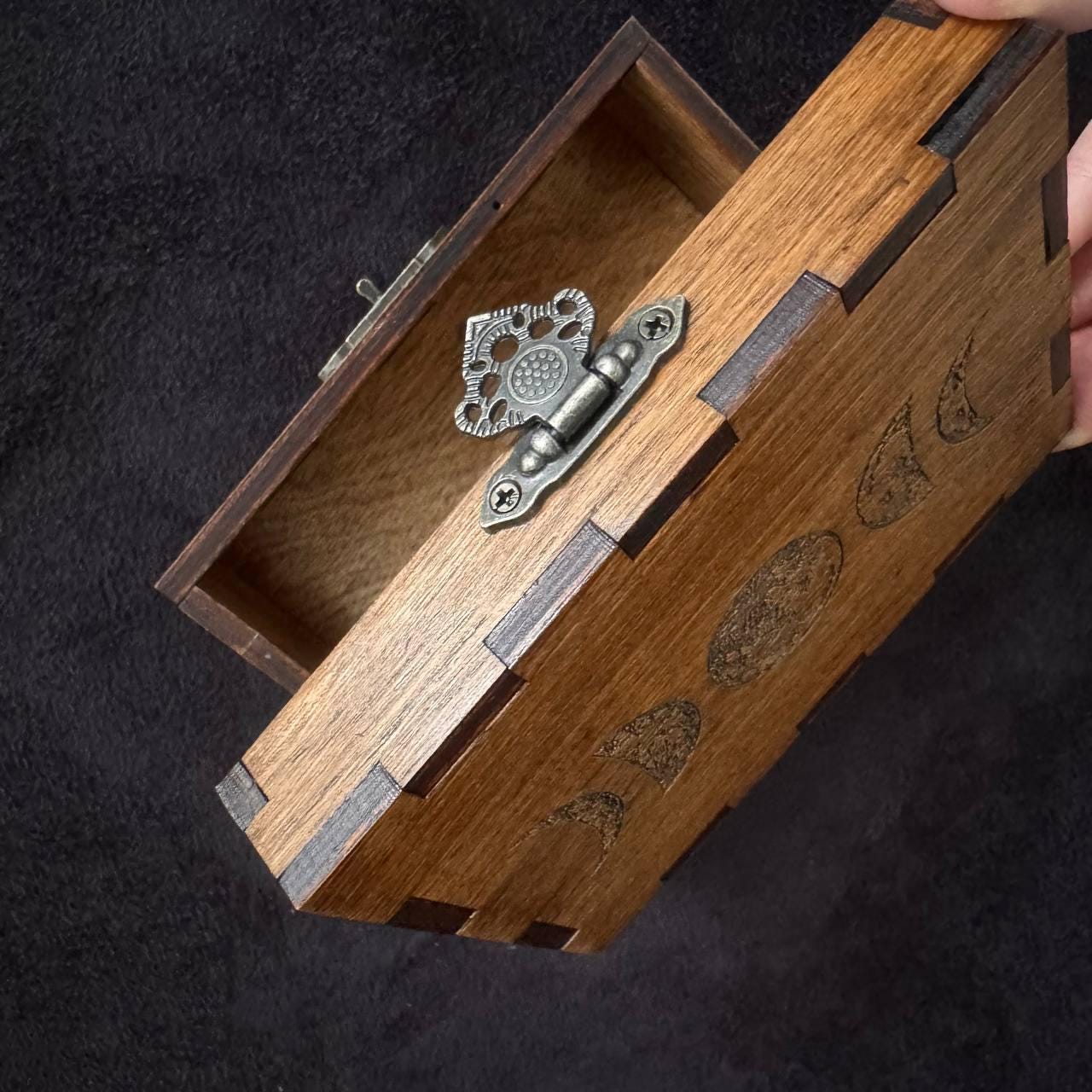 Moon Phase Tarot Box - Wooden Rosewood Deck Storage Chest for Witchcraft Supplies