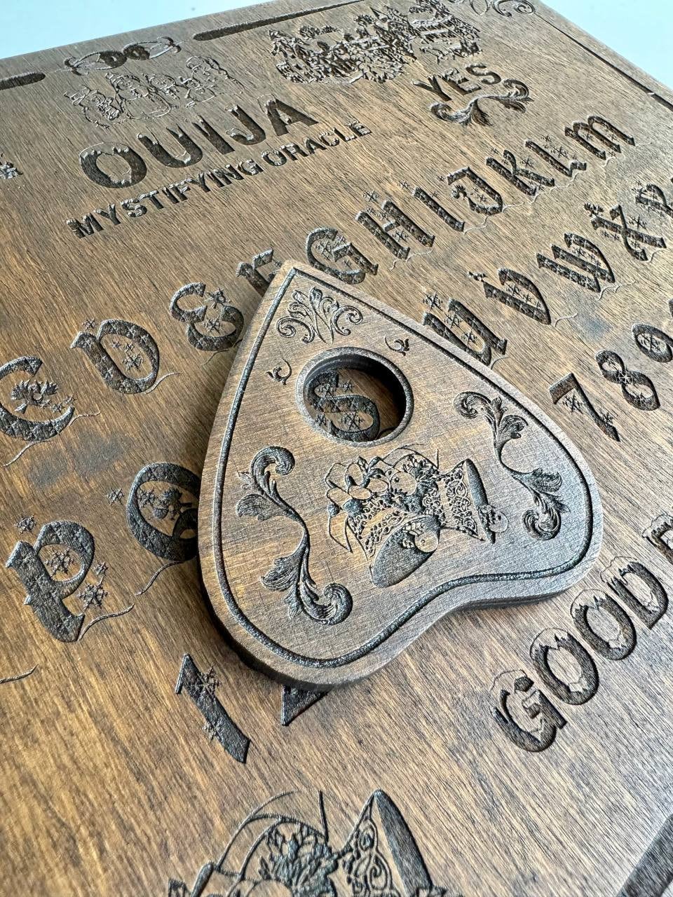Rosewood Ouija Planchette: Engraved Christmas Jingle Bells, Spirit Board Tool