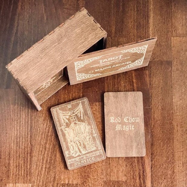 Handmade Wooden Tarot Deck 22 Major Arcana Natural Birch Wood Spiritual Gift Set with Box
