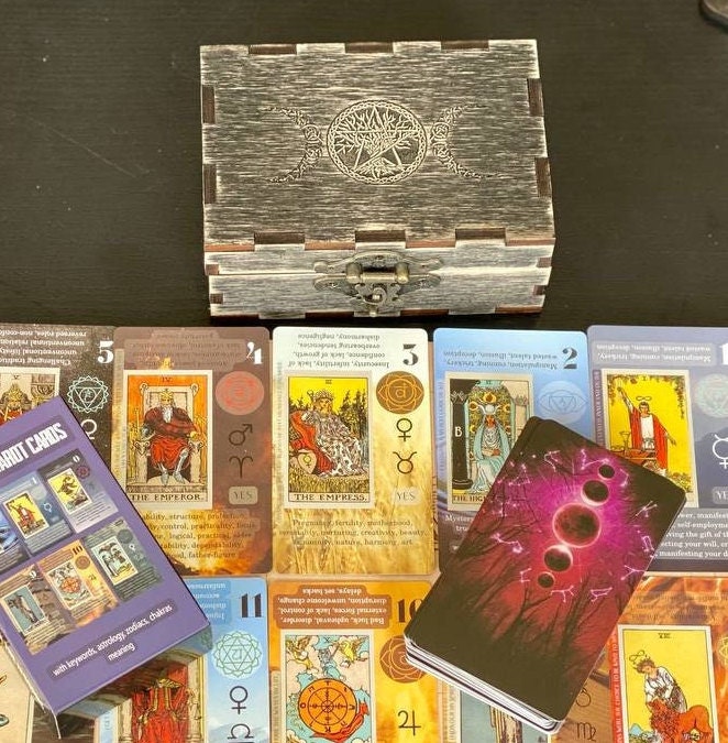 Personalized Rider Waite Tarot Deck, Old Oak Box