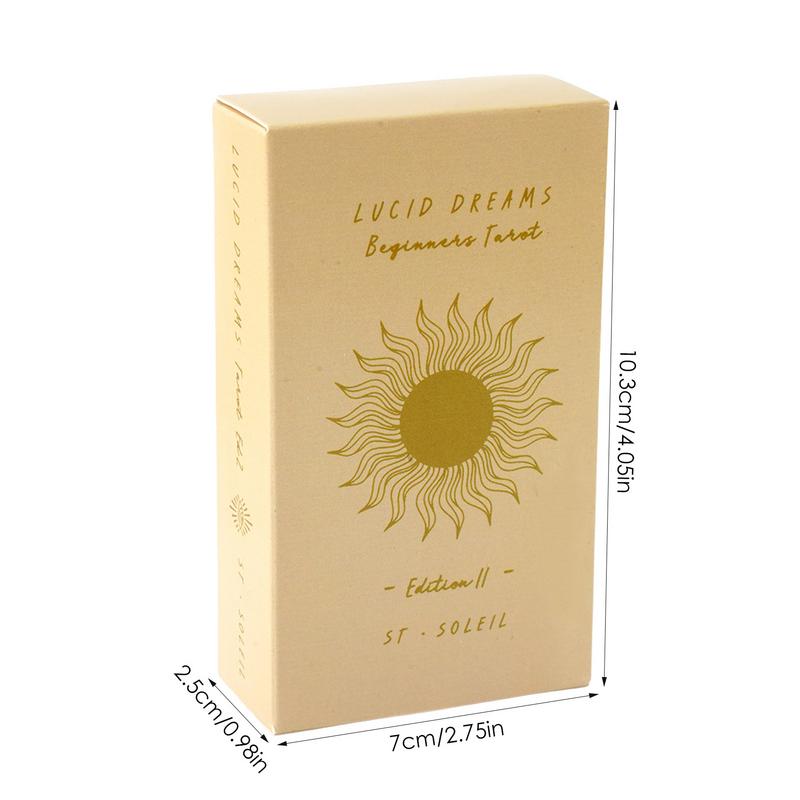 The image is a cardboard box for a beginners' tarot deck, specifically the "LUCID DREAMS" edition.