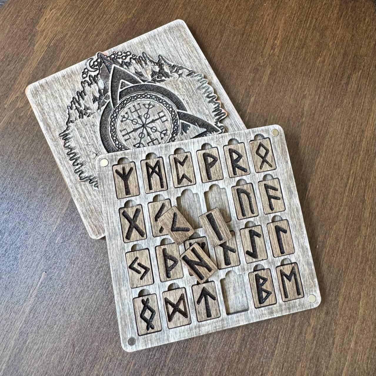 Mini Runes Set Pocket Wooden Elder Futhark with Magnetic Lid, Travel Rune Stones