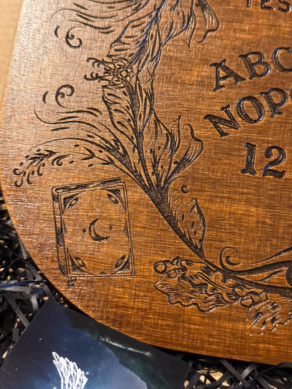 Wooden Ouija Board with Planchette, Gothic Spirit Game for Ritual Decor