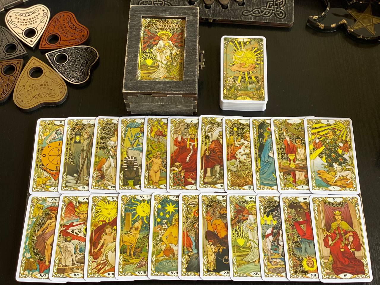 Art Nouveau Tarot Deck with Wooden Box & Reading Board Set