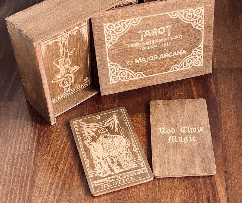 Handmade Wooden Tarot Deck 22 Major Arcana Natural Birch Wood Spiritual Gift Set with Box