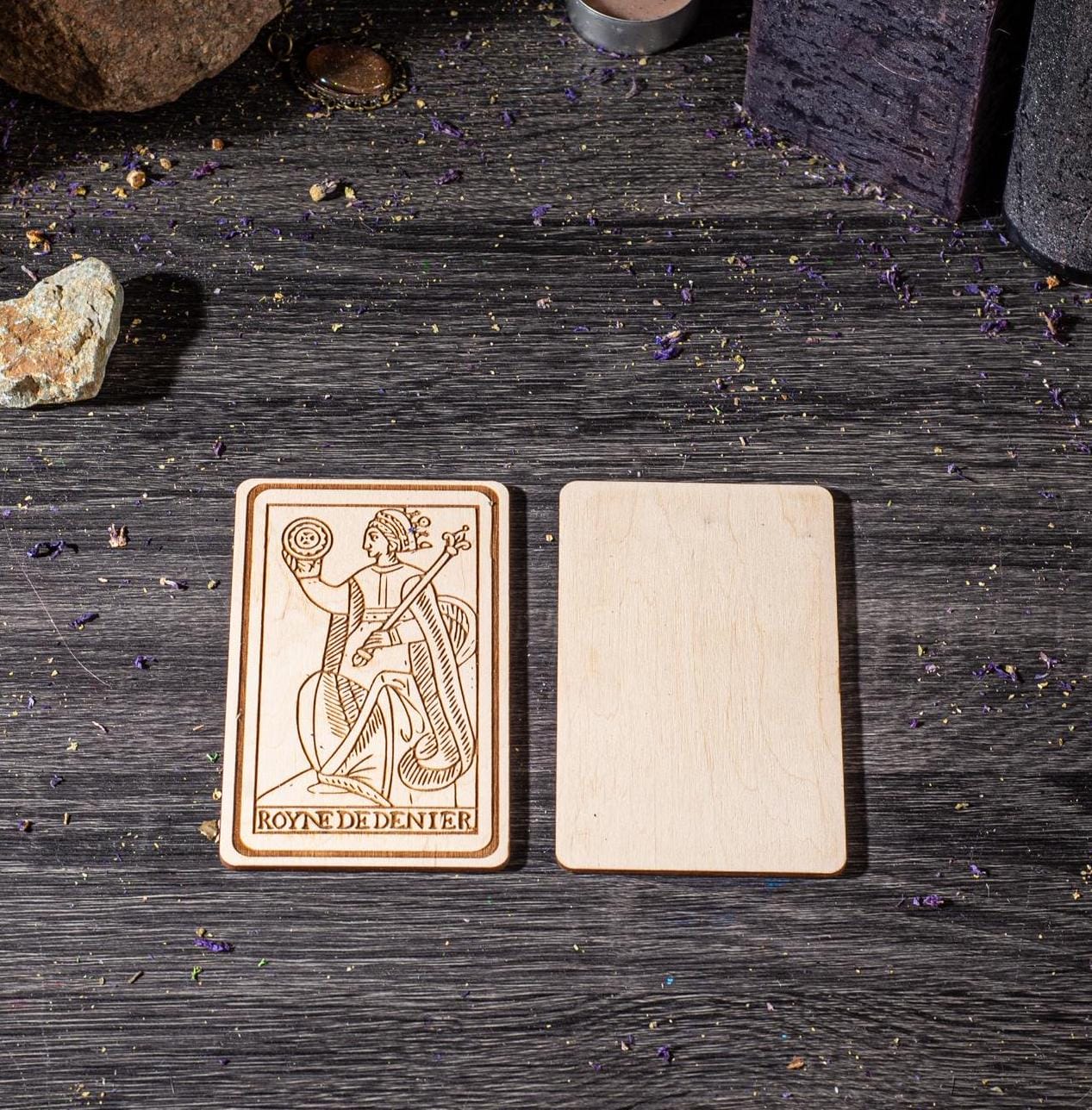 Wooden Tarot Pentacles Suit – Engraved Marseilles Cards, Personalized Gif