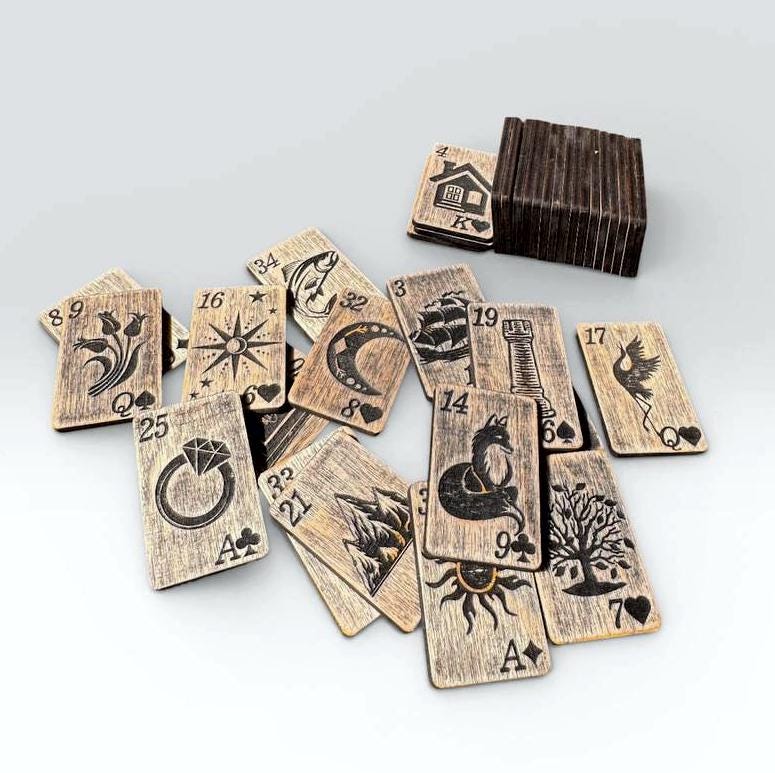 Lenormand Oracle Cards Set with Wooden Reading Board, Fortune Telling Deck, Divination Gift