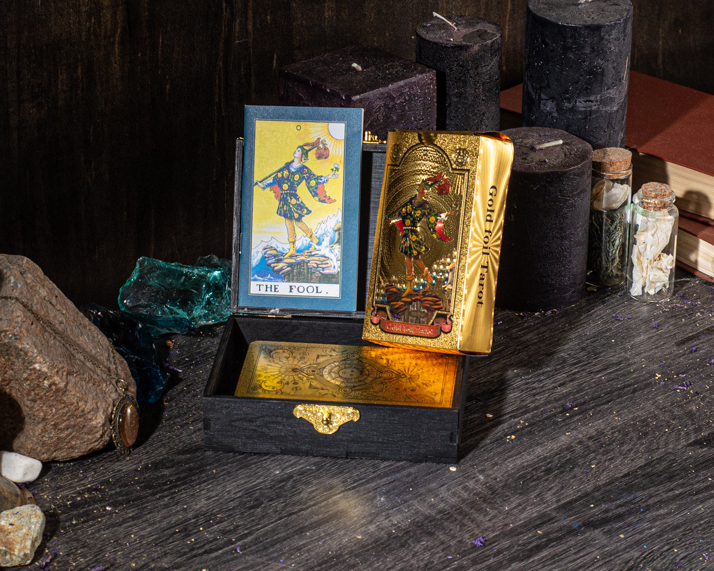 Gold Foil Rider Waite Smith Tarot Deck with Personalized Box