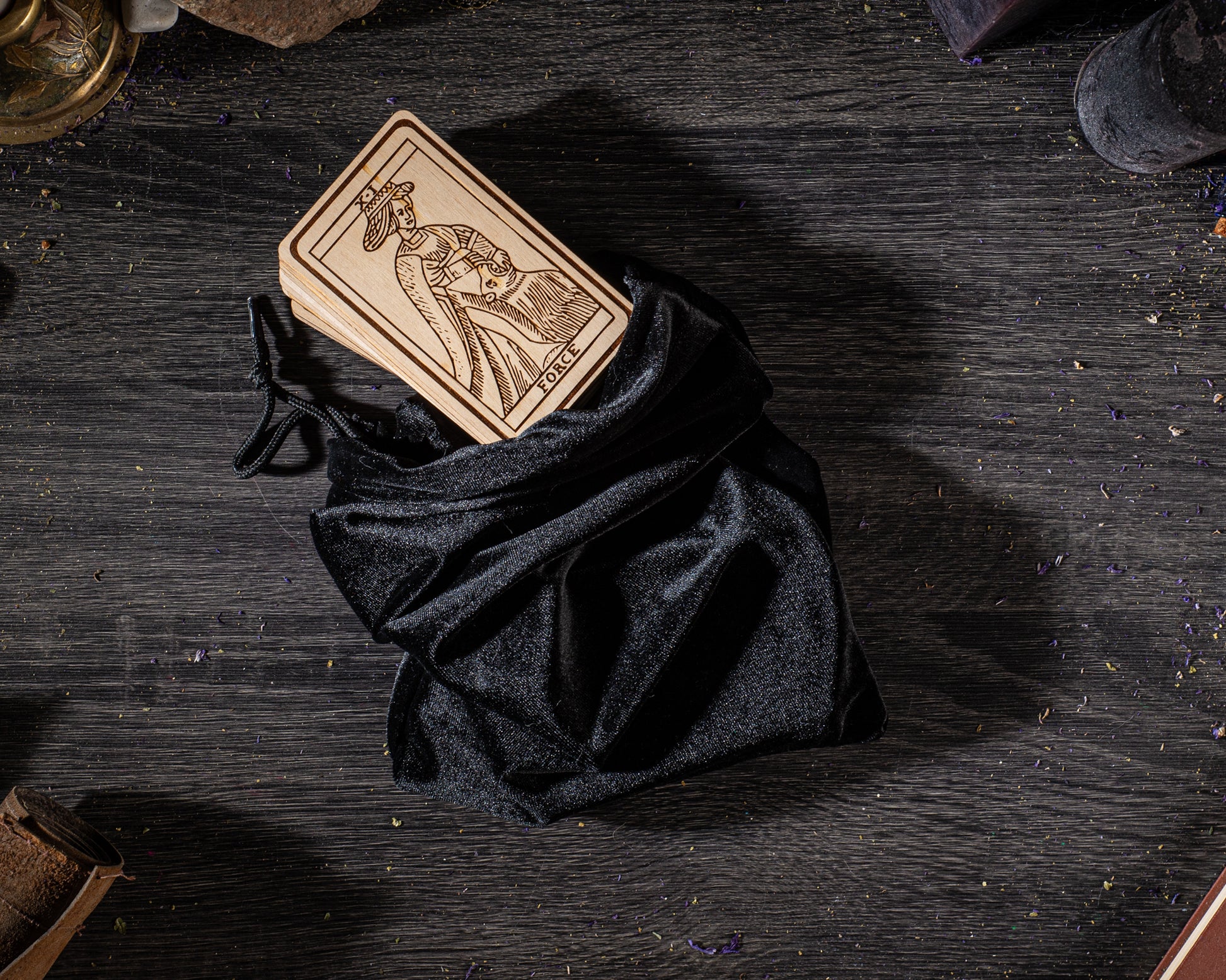Tarot deck for divination and spiritual readings flat lay