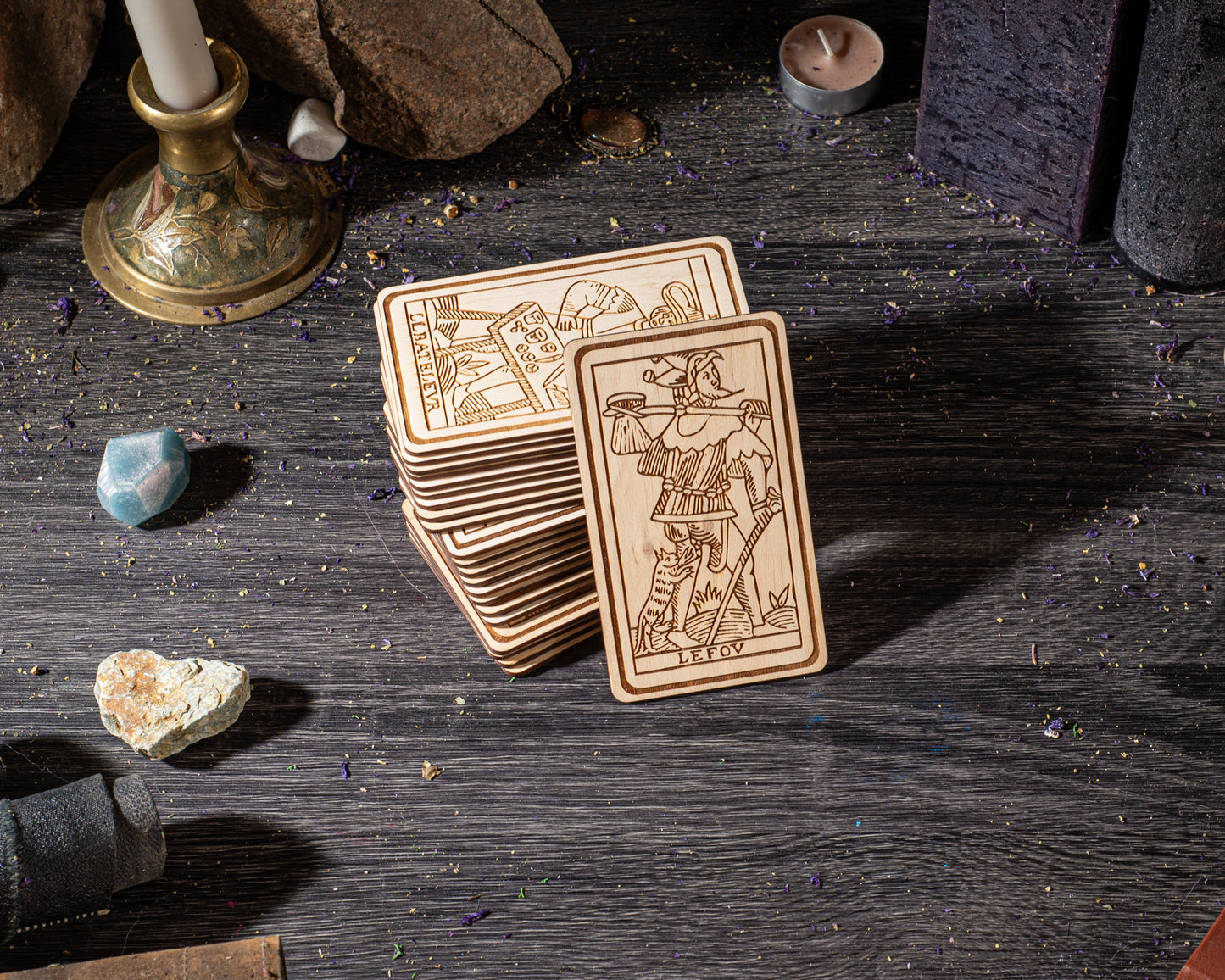 Vintage style tarot cards arranged aesthetically for spiritual practice