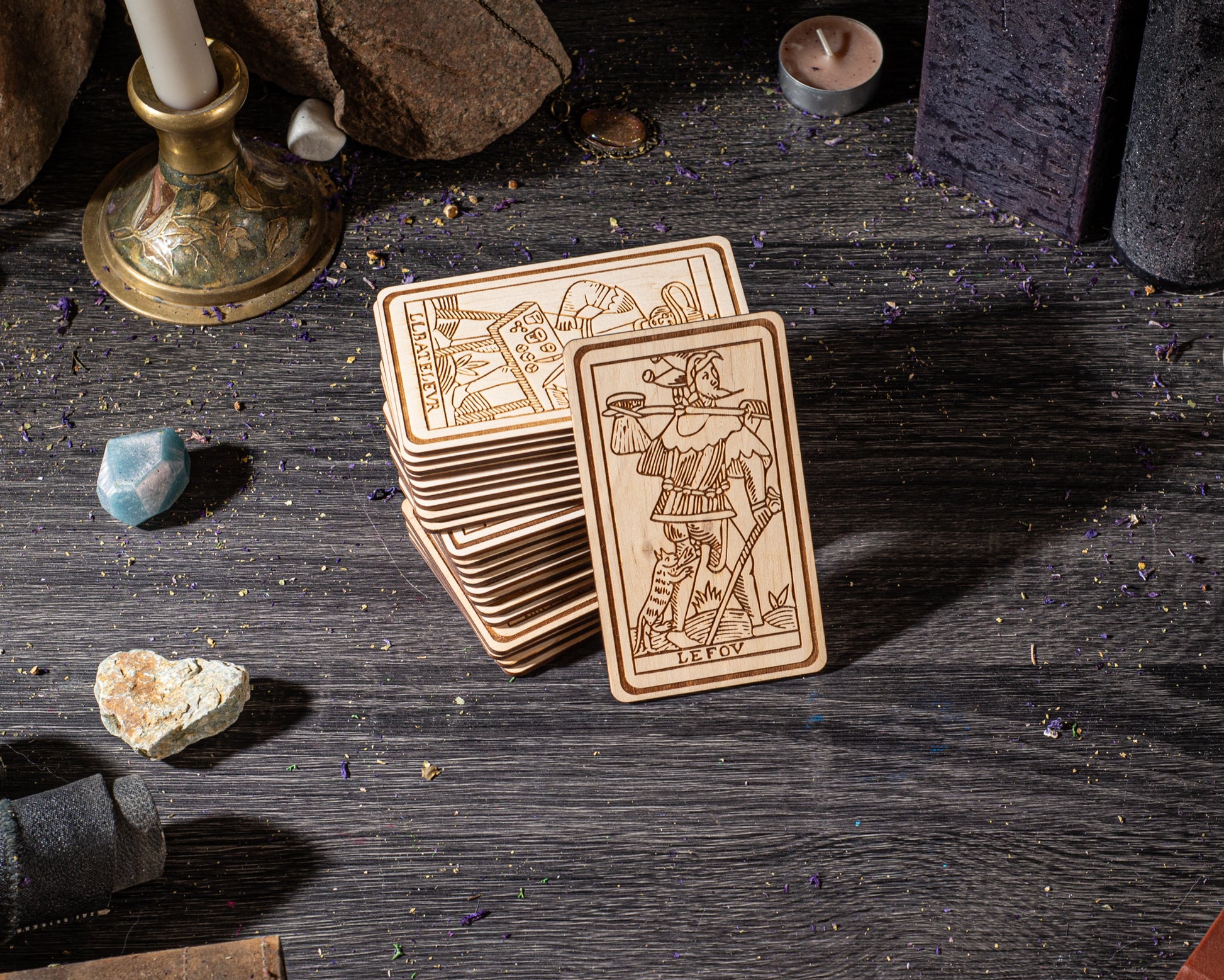 Vintage style tarot cards arranged aesthetically for spiritual practice