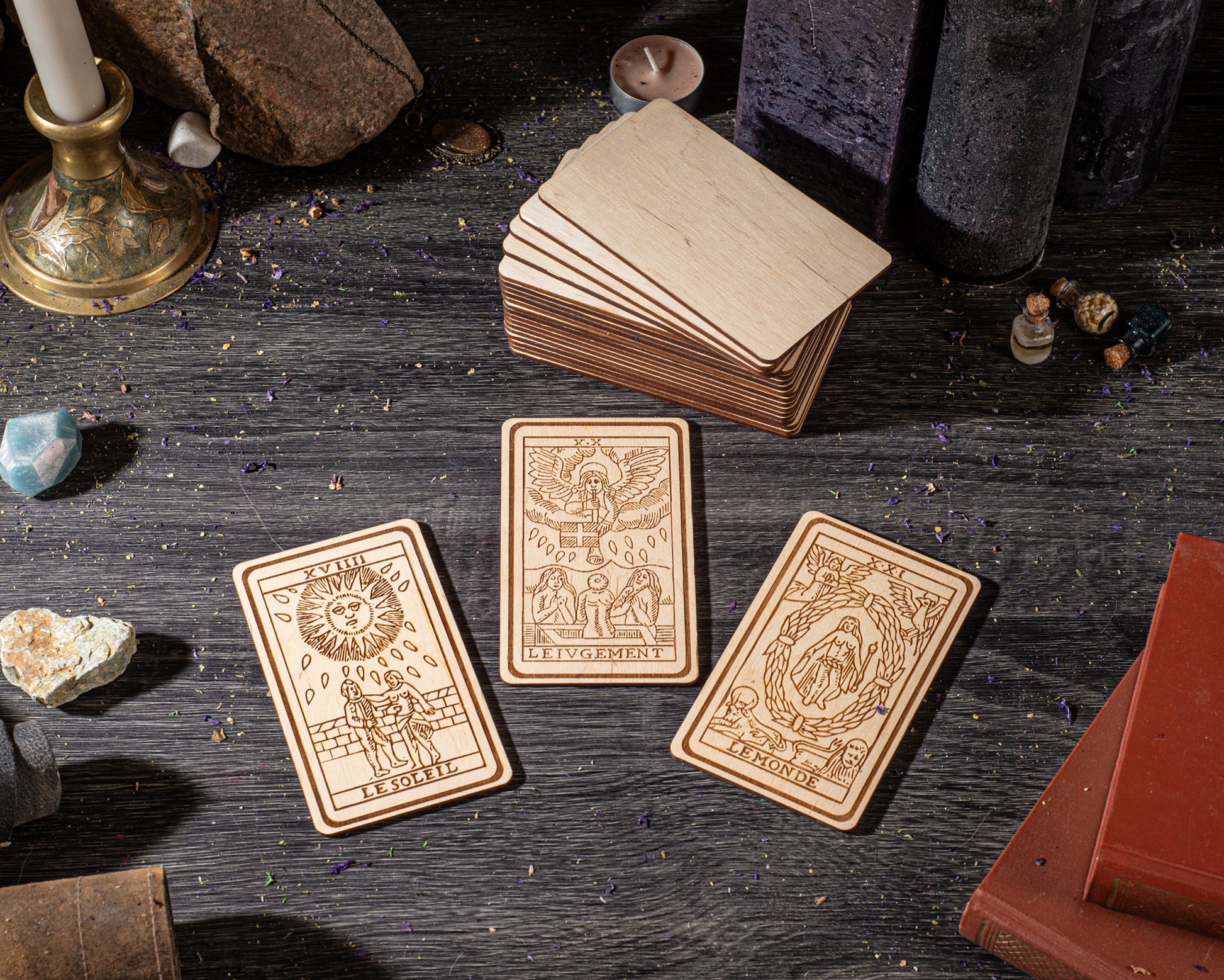 Spiritual reading setup with tarot cards and mystical decor