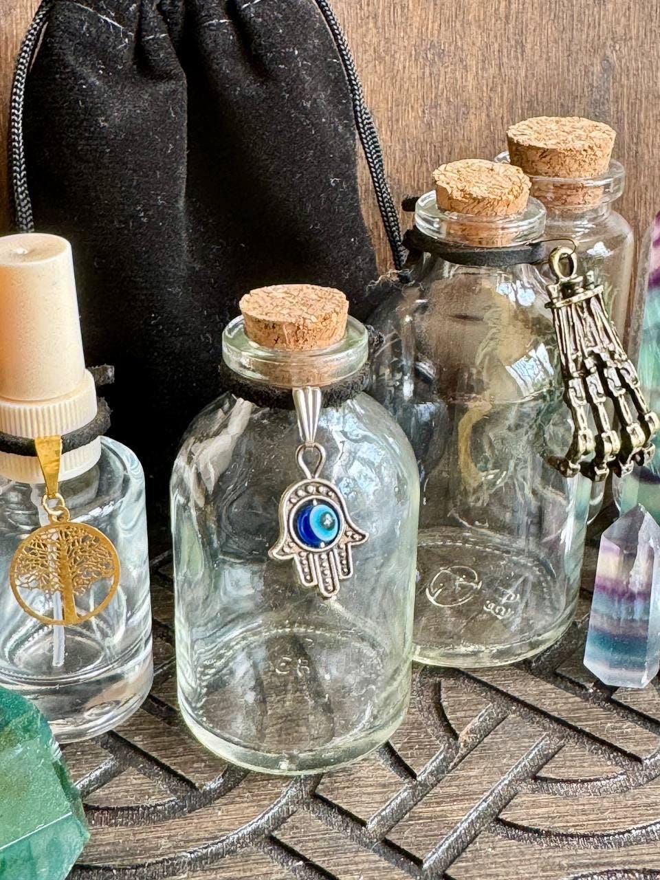 Personalized 32 ml Golden Eye Potion Bottle with Silver Hand, Witch Altar Decor
