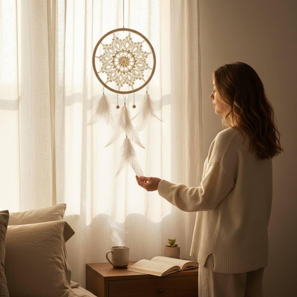 White Crochet Dream Catcher – Boho Bedroom & Nursery Decor