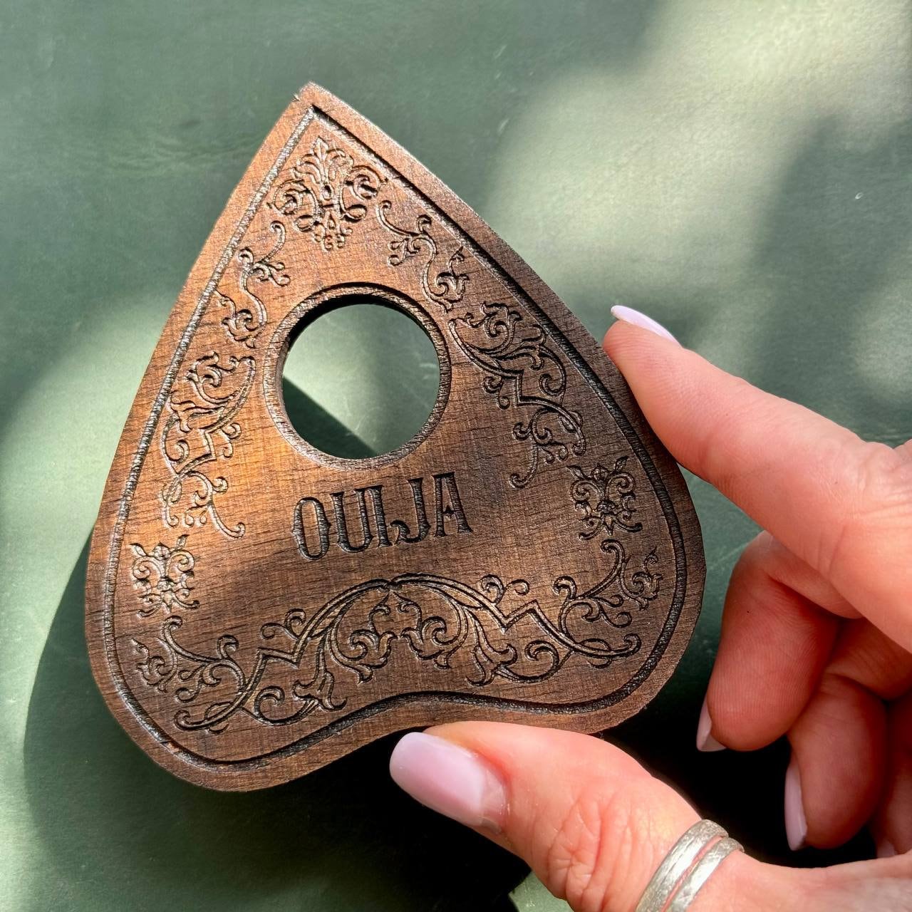 Floral Wooden Planchette, Engraved Spirit Board Pointer, Witchy Divination Decor, Gothic Altar