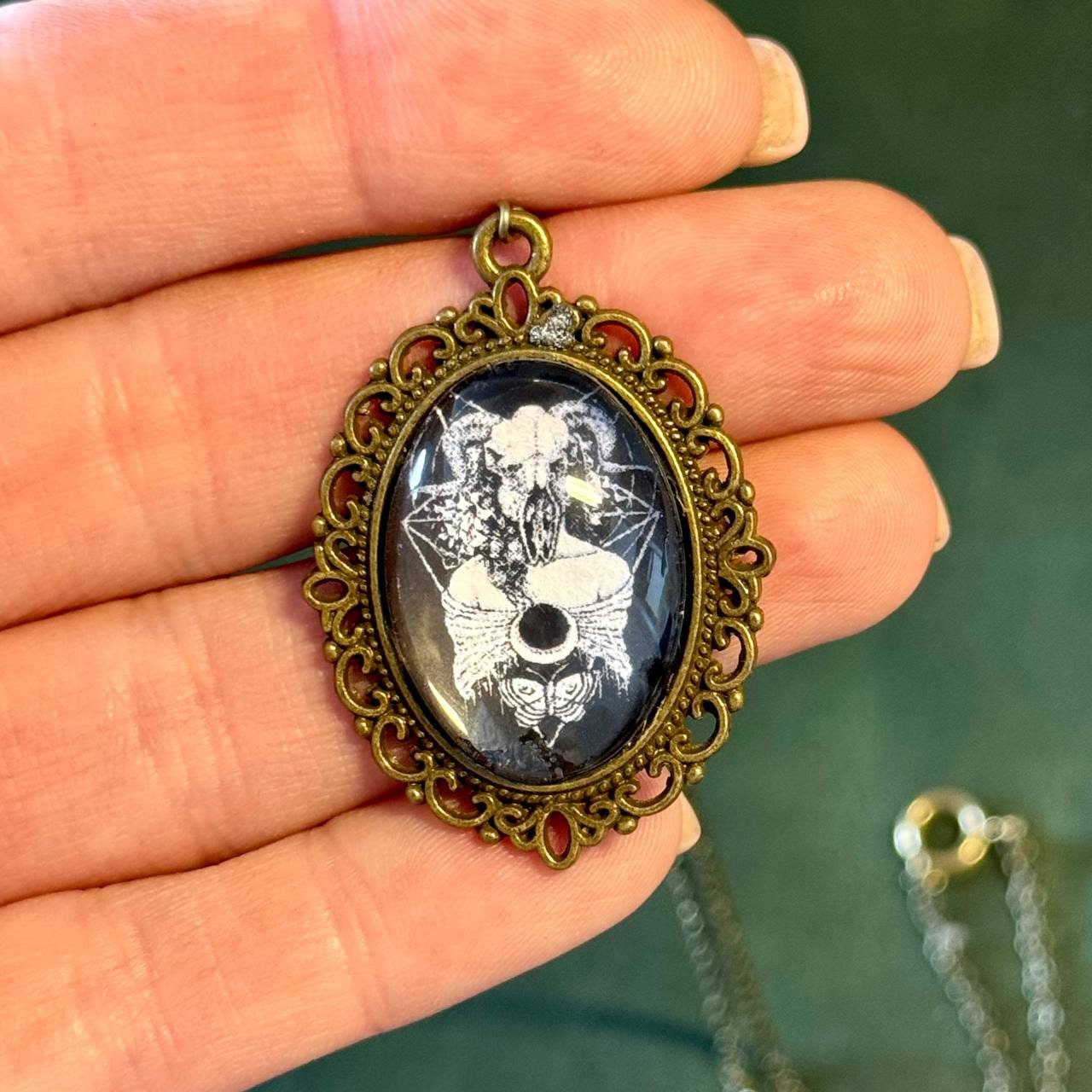Gothic Cameo Necklace, Vintage Style Pendant, Witch Amulet Jewelry Gift
