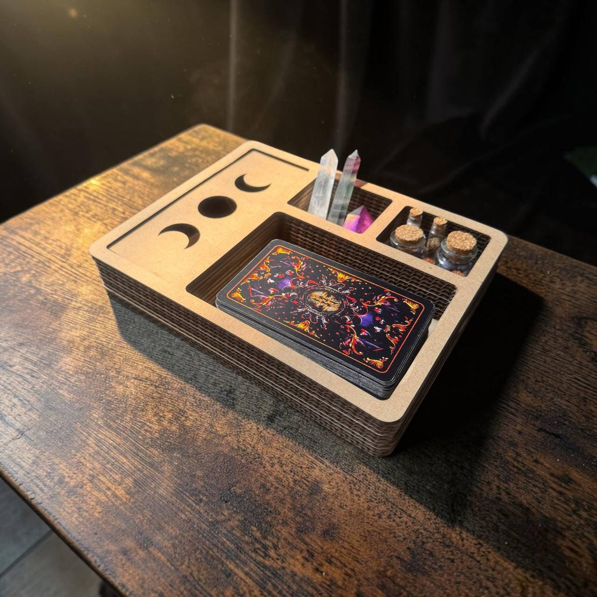 Moon Phase Tarot and Crystal Organizer, Divided Witchcraft Storage Box