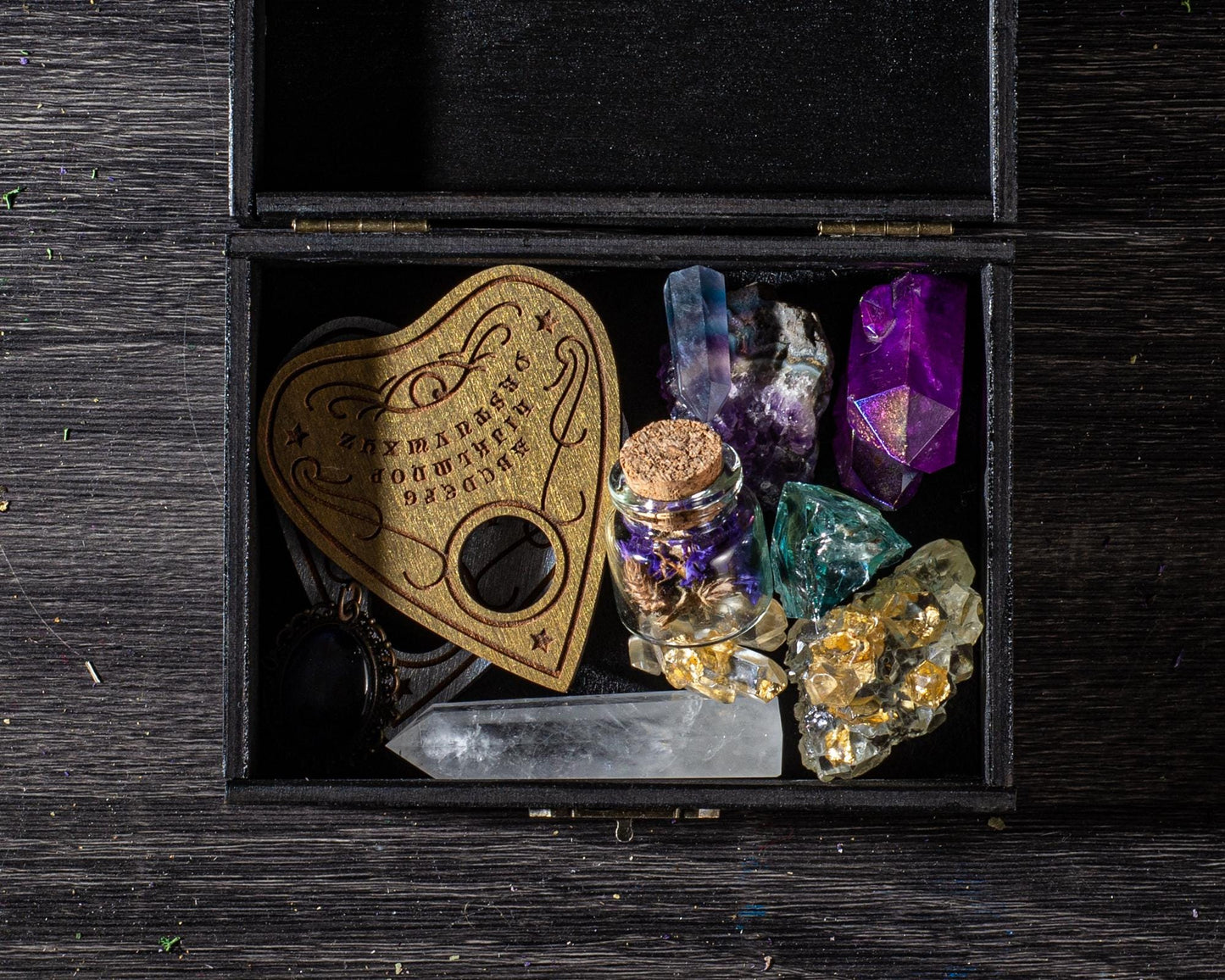 Moon Phases Tarot Card Box Personalized, Wooden Witchy Storage Case for Decks, Crystal Box