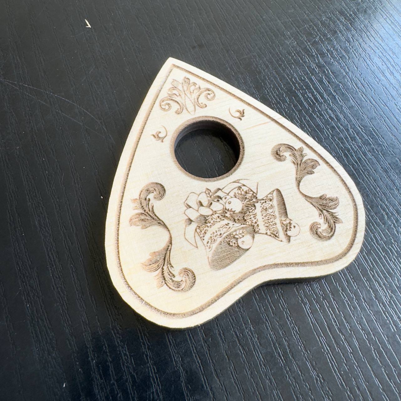 Christmas Bell Ouija Planchette: Engraved Wooden Spirit Board Tool