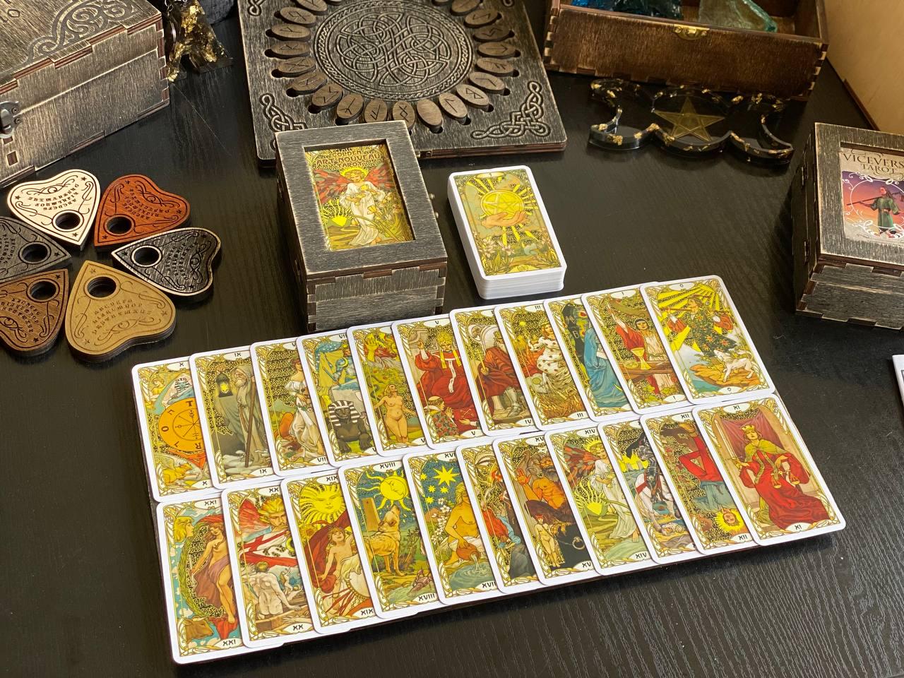 Art Nouveau Tarot Deck with Wooden Box & Reading Board Set