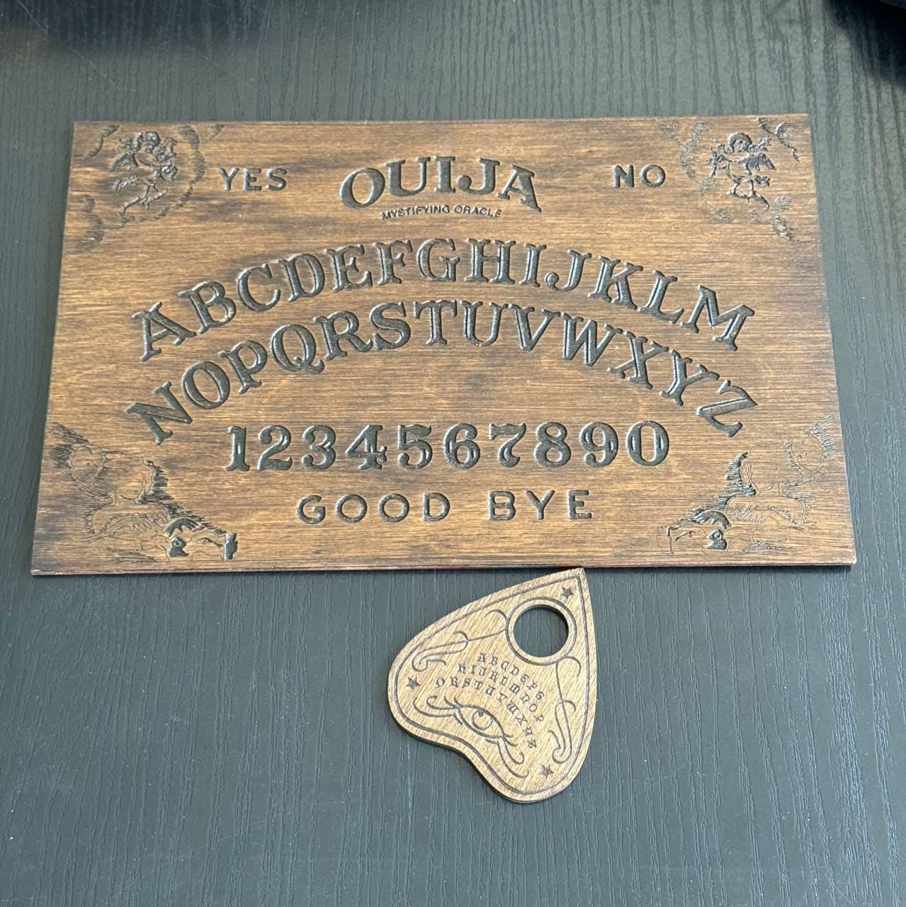 Wooden Ouija Board and Planchette Set – Mystical Spirit Board for Divination Decor