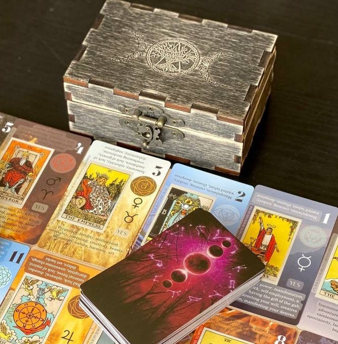 Personalized Rider Waite Tarot Deck, Old Oak Box