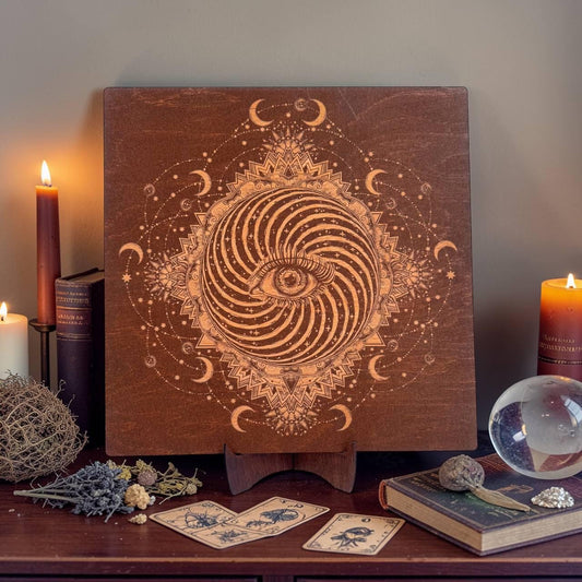 All Seeing Eye Wooden Wall Art, Engraved Occult Decor