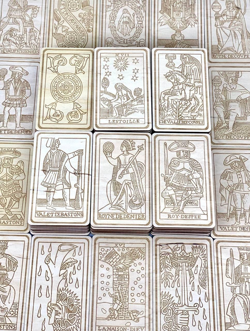 Wooden Tarot Swords Suit – Engraved Marseilles Cards, Personalized Gift