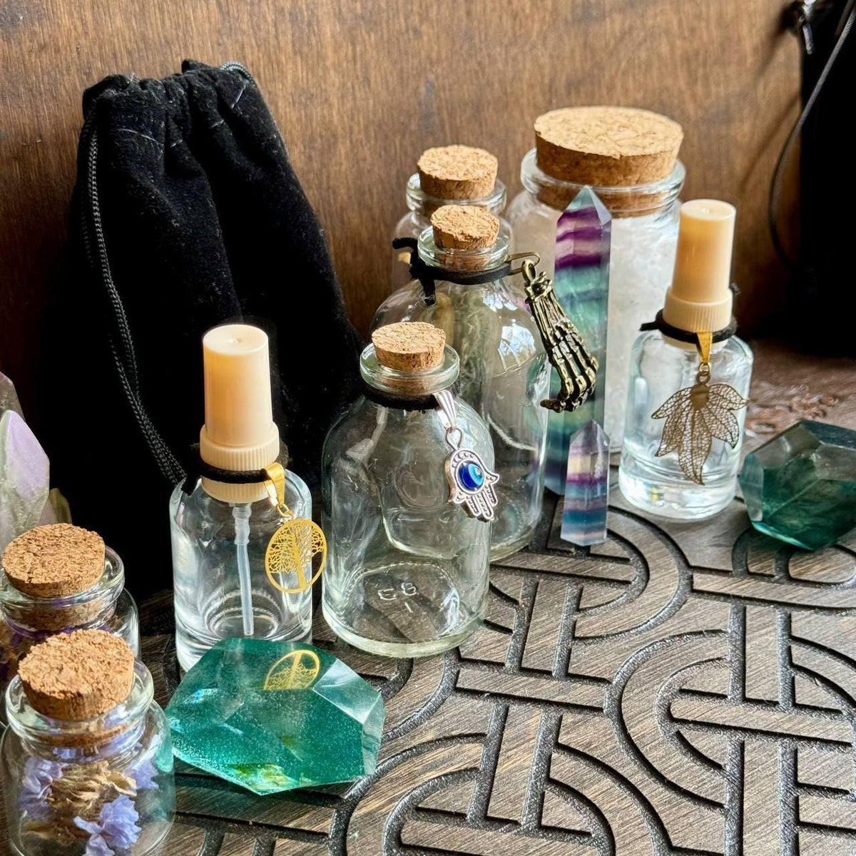 Personalized 32 ml Golden Eye Potion Bottle with Silver Hand, Witch Altar Decor
