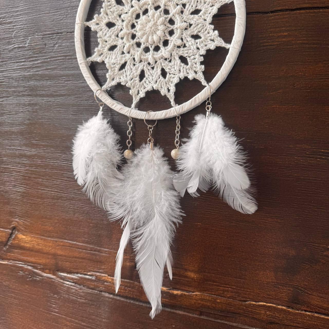 Small White Crochet Dream Catcher – Boho Nursery Wall Decor