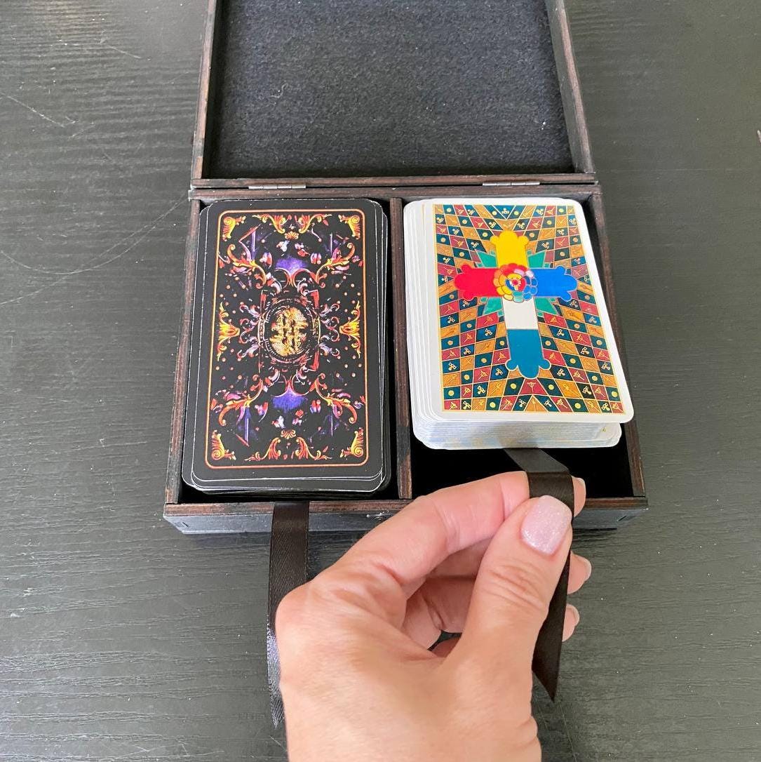 Tarot Card Box, Double Deck Storage, Witch Decor, Engraved Wooden