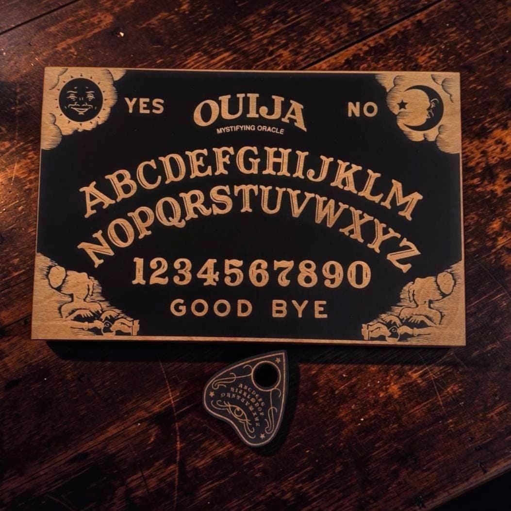 Black Wooden Ouija Board and Planchette Set: Esoteric Talking Spirit Board